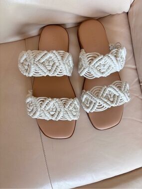 torrid Cream Macramé Double-Strap Slide Sandals as 8 ww